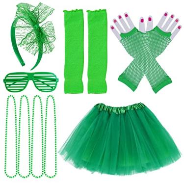 Imagem de Miayon Acessórios para fantasia infantil 6 em 1 dos anos 1970, 1980, roupas chiques e vestidos para festa temática de cosplay para meninas, Verde escuro, M