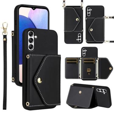 Imagem de Dswteny Capa carteira para Samsung Galaxy S24 5G com cordão de pulso alça de ombro fina bolsa flip fina, suporte de cartão de crédito de couro PU de luxo acessórios capa de celular para S 24 24S G5