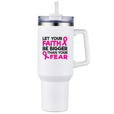 Imagem de Presentes de câncer de mama para mulheres - copo de 1,134 g com alça e canudo - fita rosa - caneca de café de viagem, copo de café - copo com tampa e canudo, copos de copo - caneca de viagem,