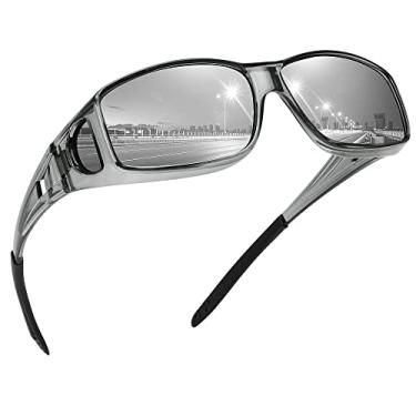 Imagem de MEETSUN Óculos de sol Fit Over para homens e mulheres, óculos de sol polarizados com proteção UV400, (Z1) Armação cinza transparente - Lente espelhada prateada, standard