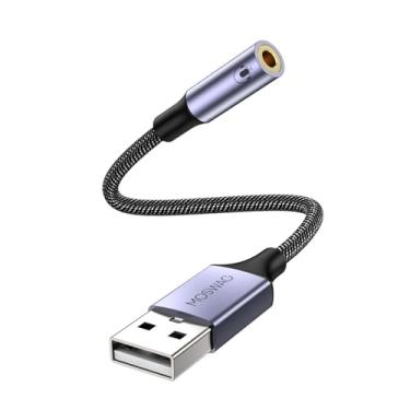 Imagem de MOSWAG Adaptador de áudio USB para conector de 3,5 mm, placa de som externa USB-A para adaptador de áudio com conversor estéreo auxiliar de 3,5 mm compatível com fone de ouvido, PC, laptop, Linux, desktops, PS4 e mais dispositivos