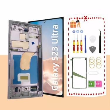 Imagem de Tela de reposição OLED para Samsung Galaxy S23 Ultra 5G LCD para Samsung S23 Ultra Touch Digitalizador Screen Display Assembly com kits de ferramentas de moldura S918U S918A versão EUA (lavanda)