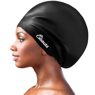 Imagem de Cabaubl Touca de Natação Extra Grande, Silicone Impermeável, Para Cabelos Longos e Curtos, Preta, Branca ou Vermelha