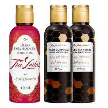 Imagem de Kit 1 Óleo Para Massagem Tia Leilah Ylang-Ylang + 2 Óleo Beijável Mel 
