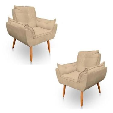 Imagem de Kit 2 Poltronas Decorativa Opala Sala de Estar Tecido Suede Bege Kimi 