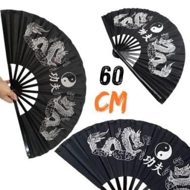 Imagem de Leque  Dragão Preto Dança Kung Fu Chinês Japonês Comemoração - Home Go