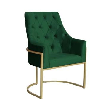 Imagem de Poltrona Decorativa Vick Base em Metal Dourada Veludo Verde - Belliv D