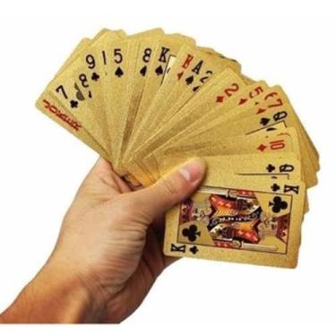 Imagem de Baralho Dourado Ouro 24k Dollar Poker Cartas Jogos À Prova D'agua - Lo