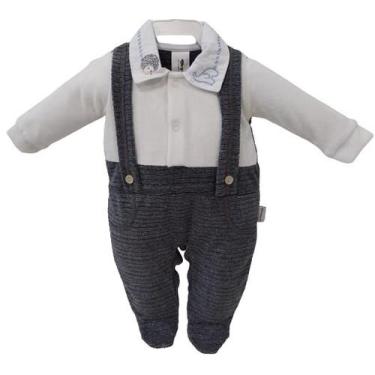 Imagem de Macacão Jardineira Plush Bebê Menino Chuquinha Bordado 2881, Cinza, P 