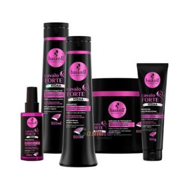 Imagem de Kit Haskell Shamp cond másc leave in e sérum Cavalo Forte Hidra 500ml