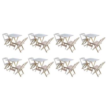 Imagem de Kit 8 Jogos de Mesa Dobravel com 2 Cadeiras de Madeira 70x70 - sem Pin