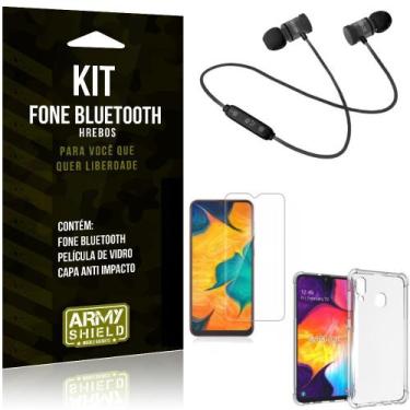 Imagem de Kit Fone Bluetooth Hrebos Galaxy A30 + Capa Anti + Película Vidro - Ar