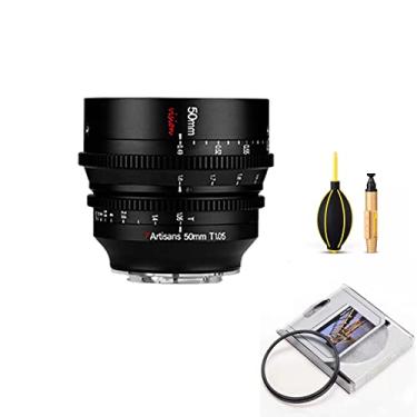 Imagem de 7artisans Lente cinematográfica grande angular T1.05 de 50 mm compatível com câmera sem espelho Sony E Mount, lente de cinema de baixa distorção de foco manual preta.
