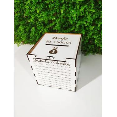 Imagem de Cofre Desafio dos 100 depositos junte R 5.000,00 em mdf branco persona