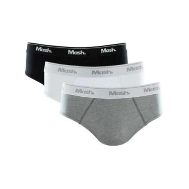 Imagem de Cueca Mash Slip Cotton Basic Branca/ Preta/ Cinza Mescla Pack 3UN, XL/