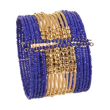 Imagem de Touchstone Pulseira indiana de contas coloridas de Bollywood com contas de metal batidas, pulseira larga aberta em tom dourado ou branco para mulheres., Contas de liga e vidro, Sem Pedra Preciosa