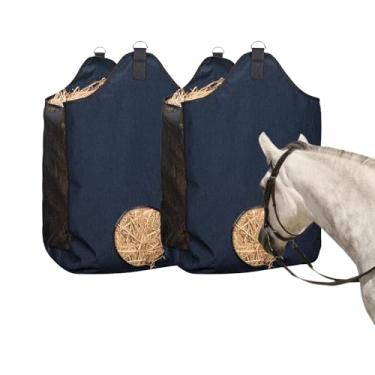 Imagem de ZELARMAN 2 sacos de feno para cavalos, bolsa de alimentação de grande capacidade, alimentador de feno de cabra, redes de feno para ovelhas, alimentador de feno com orifício aberto para alimentação