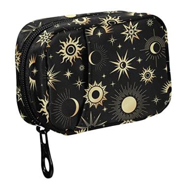 Imagem de Fustylead Estojo organizador de comprimidos dourado para viagem, sol, lua e estrelas, zíper para bolsa com caixa de comprimidos semanal removível para medicamentos, vitaminas e suplementos