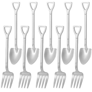 Imagem de Conjunto com 8 garfos de colher de café da Comicf, colher de café de sobremesa, colher pequena, garfo de frutas, conjunto de colheres de chá de aço inoxidável de 12 cm (4 colheres 4 garfos, prata)