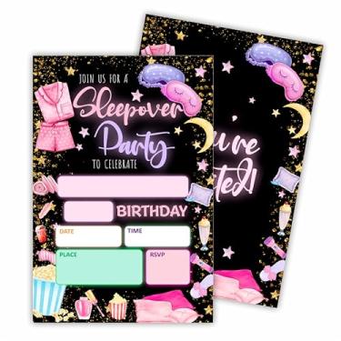 Imagem de Hsupl Cartões de convite de aniversário (10 x 15 cm - Festa do pijama - Conjunto de 20 convites de aniversário com envelopes - Convites de festa de pijama para meninos, adolescentes, crianças, meninas