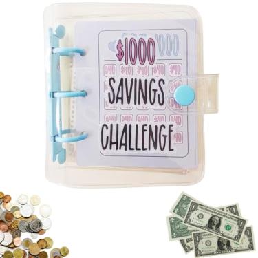 Imagem de Fichário de Desafio de Economia de $1000 com Envelopes de Dinheiro Portátil Organizador de Livros Envelopes de Dinheiro para Enchimento de Dinheiro (Azul)