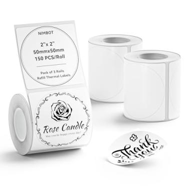Imagem de NIIMBOT Conjunto de 3 rolos de fita de etiqueta para impressora de etiquetas B1/B21/B3S, fita térmica redonda à prova d'água de 50 x 50 mm (50 x 50 mm) para logotipo/presente/código de barras (branca)