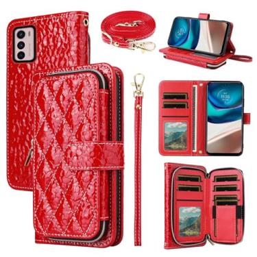 Imagem de Furiet Argyle Capa carteira para Motorola Moto G42 4G com alça transversal/alça de pulso Luxuosa couro PU Kickstand Bolsa com zíper à prova de choque porta-cartões capa para celular para G 42 4G