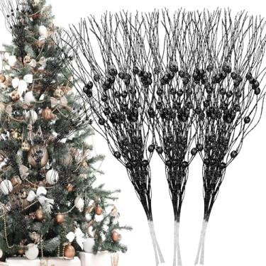 Imagem de Palonu 26 peças de hastes artificiais pretas de frutas silvestres com purpurina, 43 cm, palitos decorativos com glitter, galhos, enfeites de árvore de Natal para decoração de casa