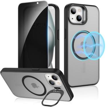Imagem de Ruky Capa para iPhone 14 Plus/iPhone 15 Plus com suporte e protetor de tela de privacidade, [com botões destacáveis] Compatível com MagSafe, capa fosca para iPhone 14 Plus/iPhone 15 Plus de 6,7