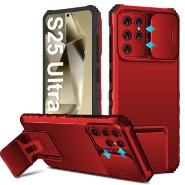 Imagem de Capa S25 Ultra compatível com Samsung Galaxy S25 Ultra 5G, capa de proteção de lente de câmera deslizante, capa de telefone à prova de choque de nível militar com suporte, capa protetora robusta para