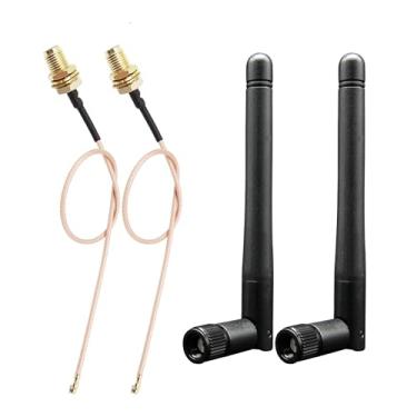 Imagem de Rydocyee Pacote com 2 Antenas Bluetooth WiFi e Pigtail Pacote com 2, Antena de Cartão WiFi de 5 GHz 2,4 GHz 3dBi, Cabo RP SMA-Fêmea para IPEX1/UFL de 8 polegadas, para Mini Placas de Rede PCIe e