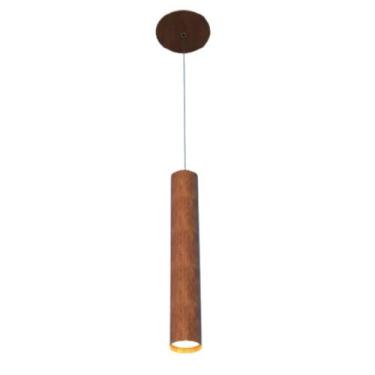 Imagem de Pendente Tubo Cilindro 50cm 1xGU10 Em Madeira - FOXLustres, Imbuia