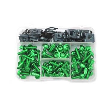 Imagem de REWOLFNUS Kit universal de parafusos de carenagem 177 peças de parafusos coloridos fixadores de parafusos de bicicleta esportiva carenagem para a maioria das motocicletas (verde)