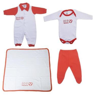 Imagem de Saída Maternidade unissex Torcedor Kit 4Peças Vermelho e Branco Time P