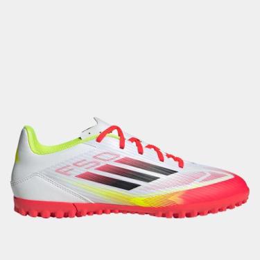 Imagem de Chuteira Society Adidas F50 Club Unissex, Branco, Vermelho, 39