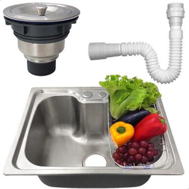 Imagem de Cuba Inox 304 Cozinha Gourmet 50x40 Sobrepor Pia Bancada Com Cesto Esc