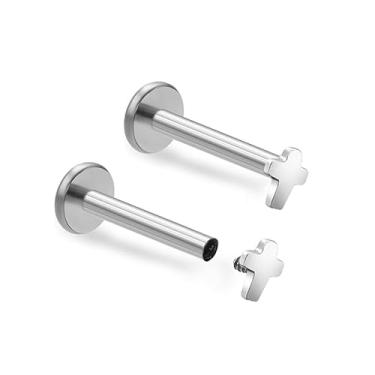 Imagem de ZYTAIJEW 2 peças G23 titânio 16G roscado internamente atrás nariz anel monroe labret lábio anéis hélice unha cartilagem tragus brinco piercing joia barra comprimento 6 mm-12 mm, Titânio, Sem Pedra