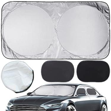 Imagem de CARTMAN Para-brisas 160 cm x 86 cm, protetor solar de bebê para janela lateral de carro 50,8 cm x 30,5 cm, material durável 210T viseira solar de carro para raios UV, bolsa de armazenamento incluída