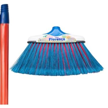 Imagem de Florença Vassoura com Cabo, Cerdas Azuis e Vermelhas, para Limpeza Doméstica