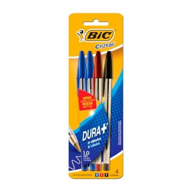 Imagem de Caneta Esferográfica BIC Cristal Dura Mais, A Clássica, Com 4 Unidades, 2 Azul + 1 Preta + 1 Vermelha, Ponta média de 1.0mm, 878709