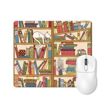 Imagem de Mouse pad com base de borracha antiderrapante, almofada durável à prova d'água para escritório, laptop, jogos e casa, mousepad quadrado sem fio (gatos de livro)