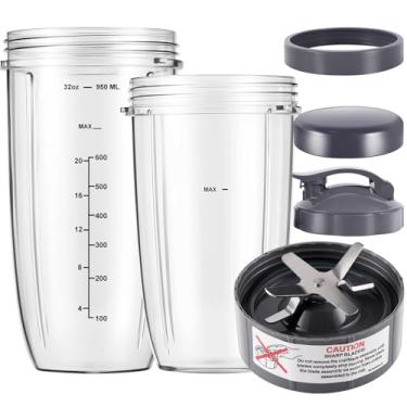 Imagem de Equust 6 peças de reposição para liquidificador, lâmina extratora de copos de 947 ml e 680 g com tampa e anel labial, copos de substituição para liquidificadores Nutri Bullet 600w e Pro 900w