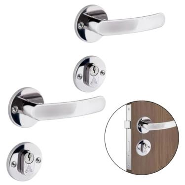 Imagem de Fechadura Para Porta Externa Perfil Redondo Aço Inox Polido Cromado | Aliança | Kit 02 Un