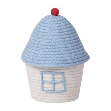 Imagem de Ioensy Corda de algodão tecido de cesto de cesta de cesta de lengolas decorativas de artilhas criativas de letra de recipiente de recipientes para quarto de, Azul E Branco