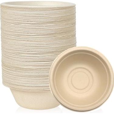 Imagem de Cazlangtvy Tigelas de papel descartáveis de 340 g, recipiente de papel para alimentos, utensílios de mesa compostáveis para festa, piquenique, churrasco, pacote com 120