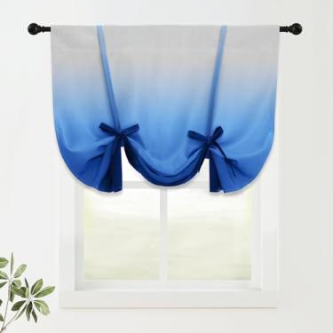 Imagem de COSVIYA Cortinas 100% blecaute azul ombré ajustáveis para cozinha, isolamento térmico, sanefação, varão, bolso, balão, persiana romana para janela pequena, 122 cm C x 86 cm L, 1 painel