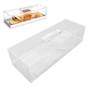 Imagem de Bandeja de Bolo Retangular Grão de Mármore Acrílico de Sobremesa Multifuncional Com Bandeja de Porção Retangular de Tampa