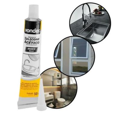 Imagem de Silicone acético branco VONDER vedação, isolamento em aplicações autom