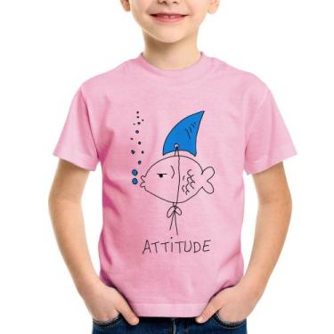 Imagem de Camiseta Infantil Atitude Peixe Tubarão - Foca na Moda, Rosa bebê, 10