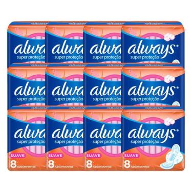 Imagem de Kit 12 und Absorvente Always Super Proteção Suave abas  8 und